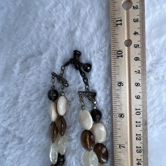 Vintage Fashion Jewelry Necklace Beaded Layered Brown White - Picture 13 of 13
